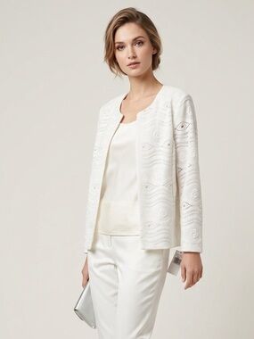 Tahari ASL White Lace Open-Front Blazer